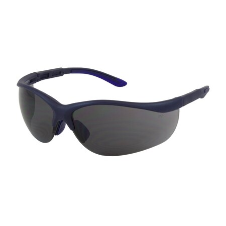 Pip Semi-Rimless Safety Glasses with Blue Frame, Gray Lens and Anti-Scratch Coating 250-21-0101